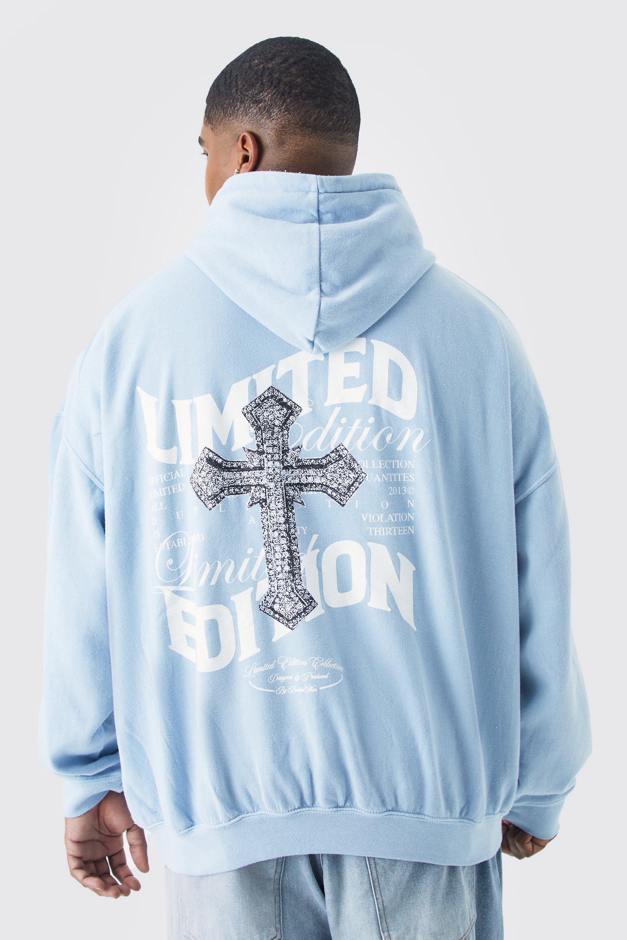 Plus Core Fit Overdyed Cross Graphic Hoodie boohooMAN USA